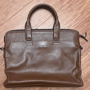 Bopai Brown Leather Unisex Briefcase/Laptop Bag